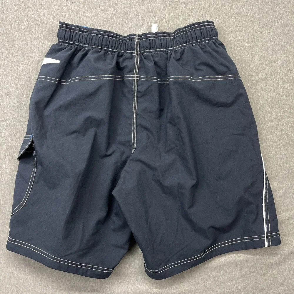 Speedo Boys Swim Trunks Size M Navy Blue White Stitching Cargo Pocket Drawstring